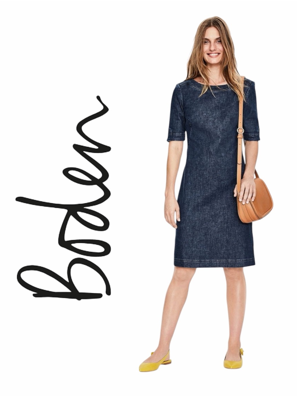 Boden Rhea Denim Shift Short Sleeve Dress - Women's 8L